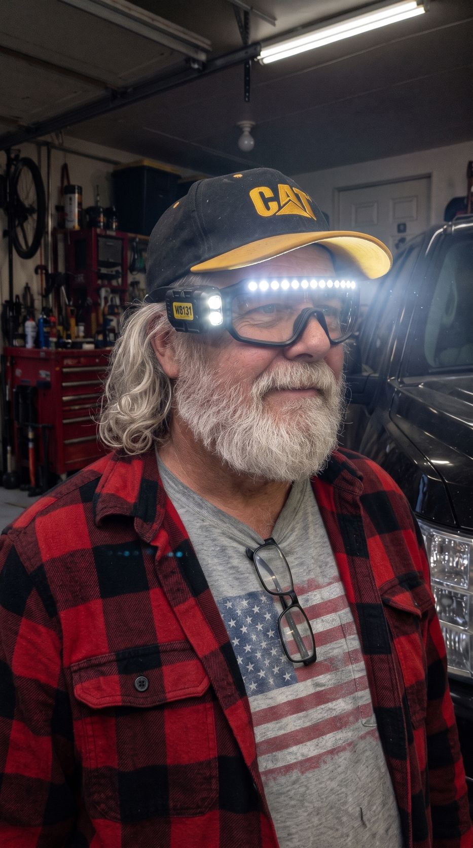 Iron Beam goggles in use: garage