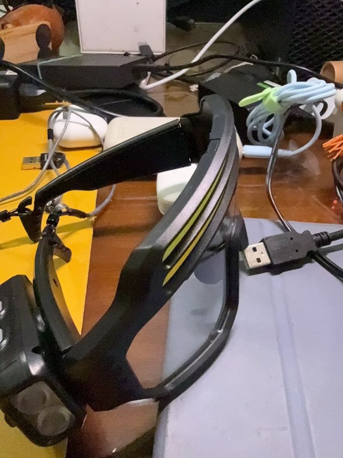 Unedited phone photo of Iron Beam goggles: strip detail