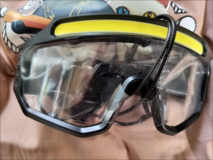 Unedited phone photo of Iron Beam goggles: front lens